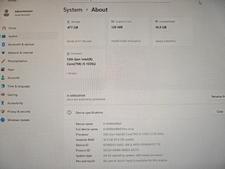 کامپیوتر 24All in One اینچی لمسی ایسوس مدل A3402WVAT i5 1335U 16G 1T SSD Intel Iris Xe FHD